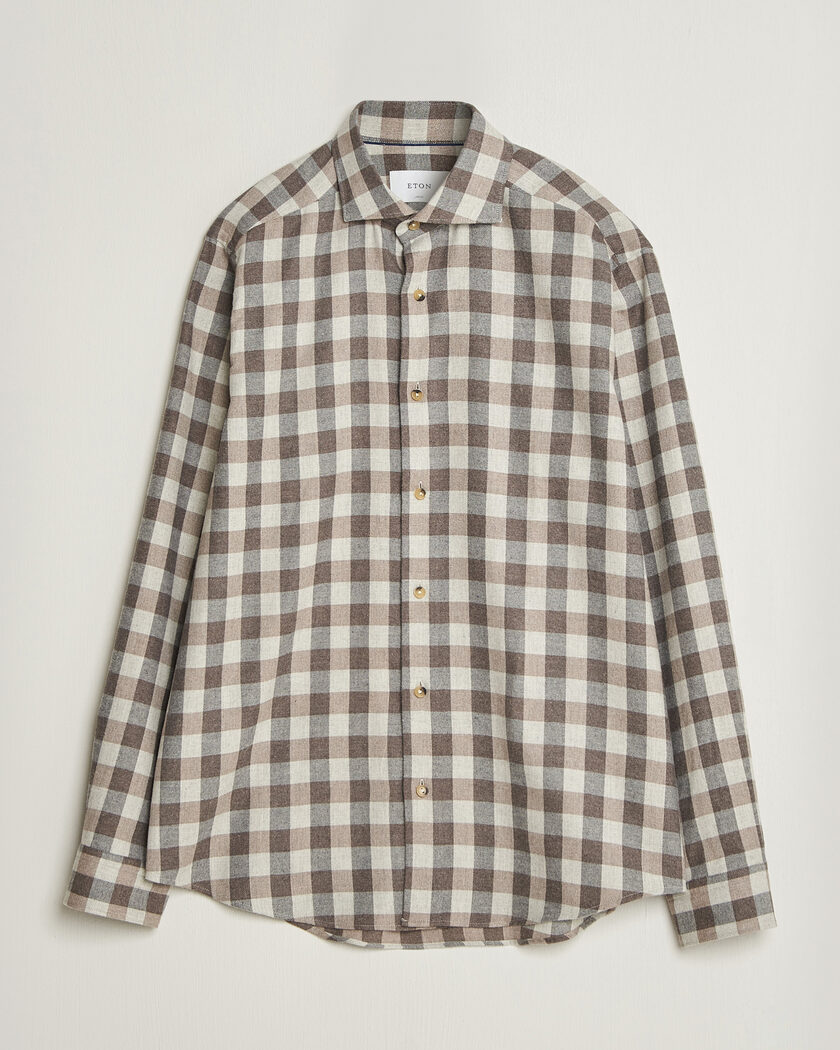 Eton Casual Fit Checked Flannel Shirt Beige – Beige