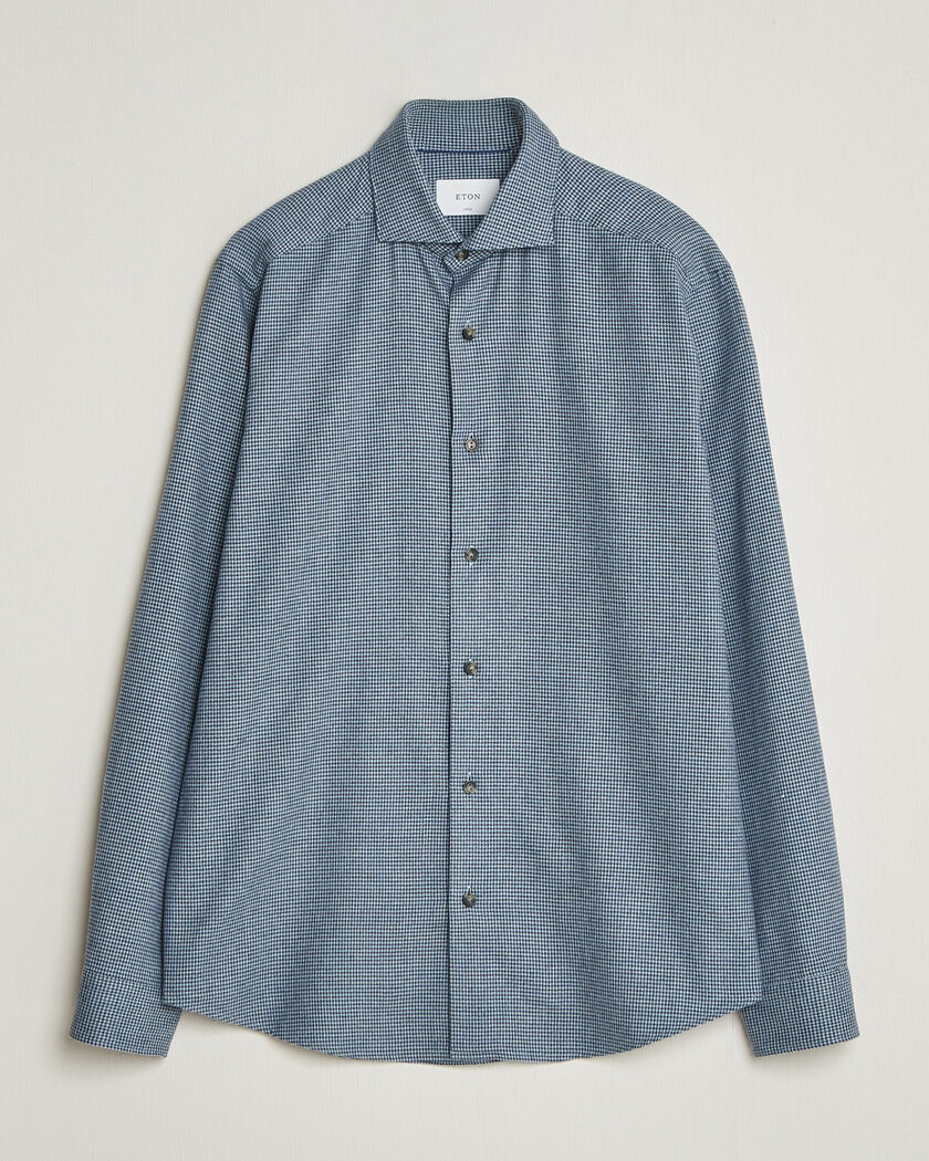 Eton Casual Fit Houndstooth Flannel Shirt Mid Blue – Blå
