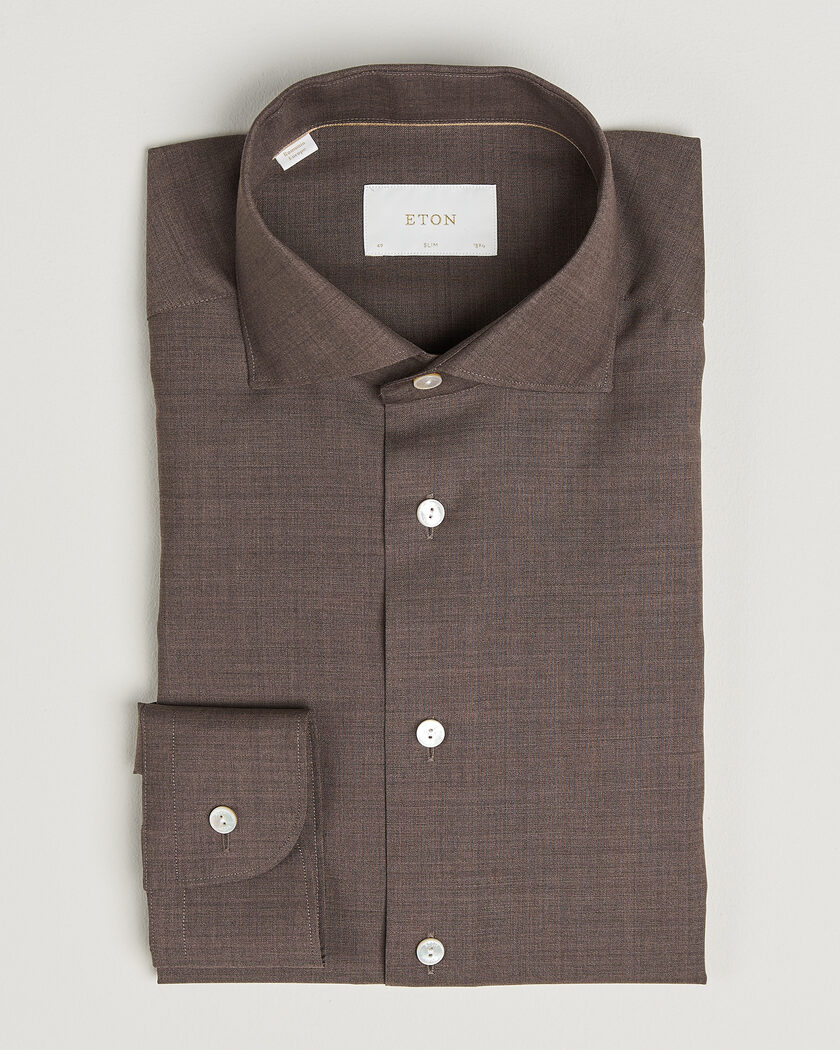 Eton Slim Fit Merino Shirt Brown – Brun