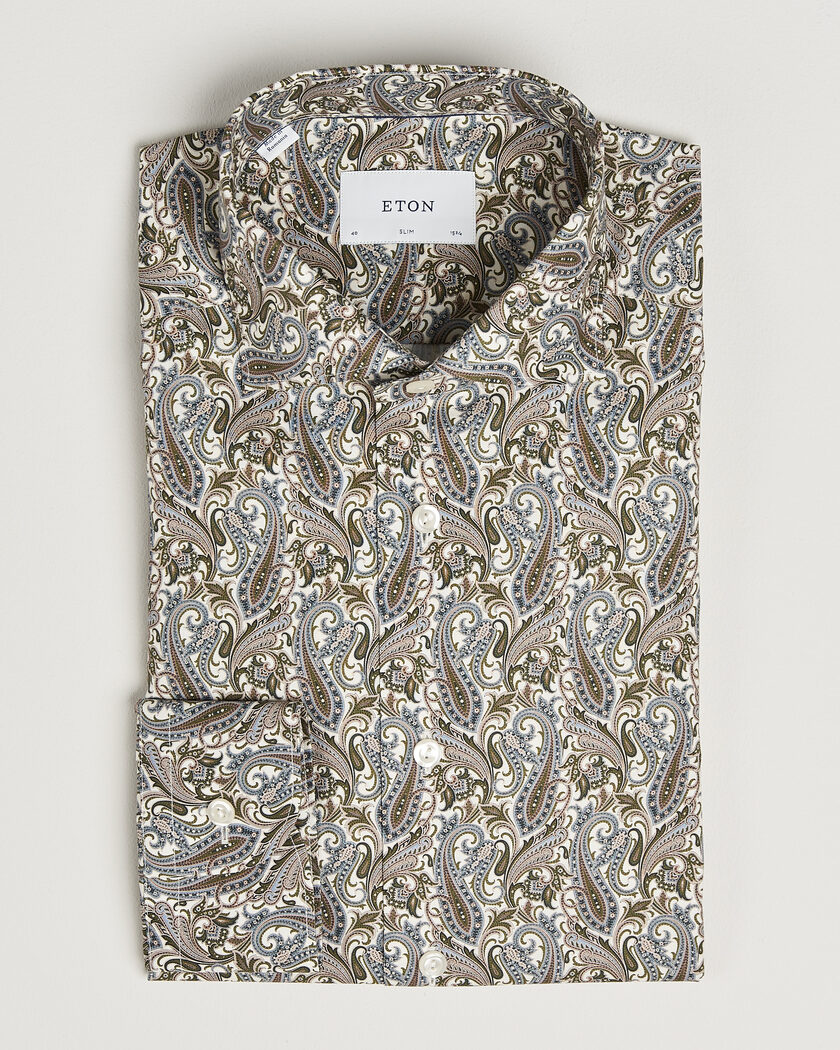 Eton Slim Fit Signature Twill Printed Shirt Green Multi – Flerfarvet