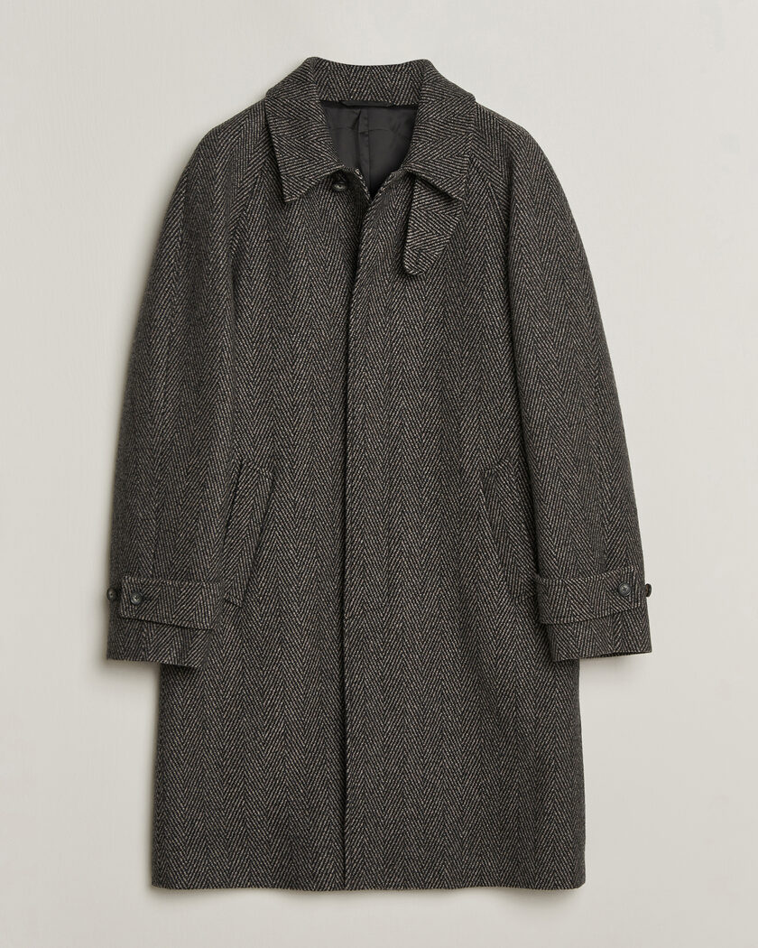 Eton Wool/Cashmere Herringbone Raglan Coat Dark Brown – Brun