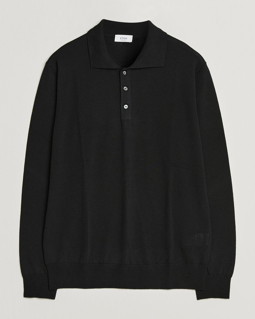 Eton Merino Wool Knitted Polo Black – Sort