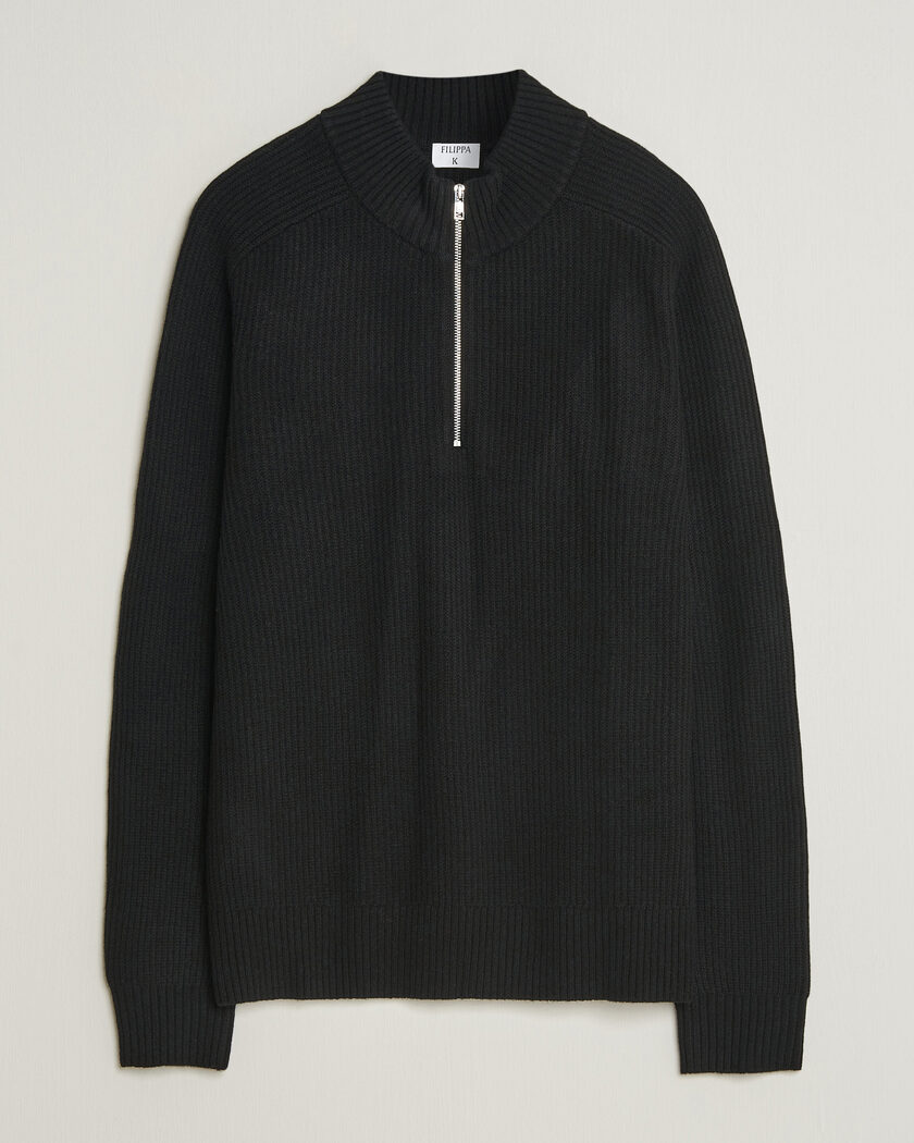 Filippa K Ribbed Wool Knitted Half Zip Black – Sort