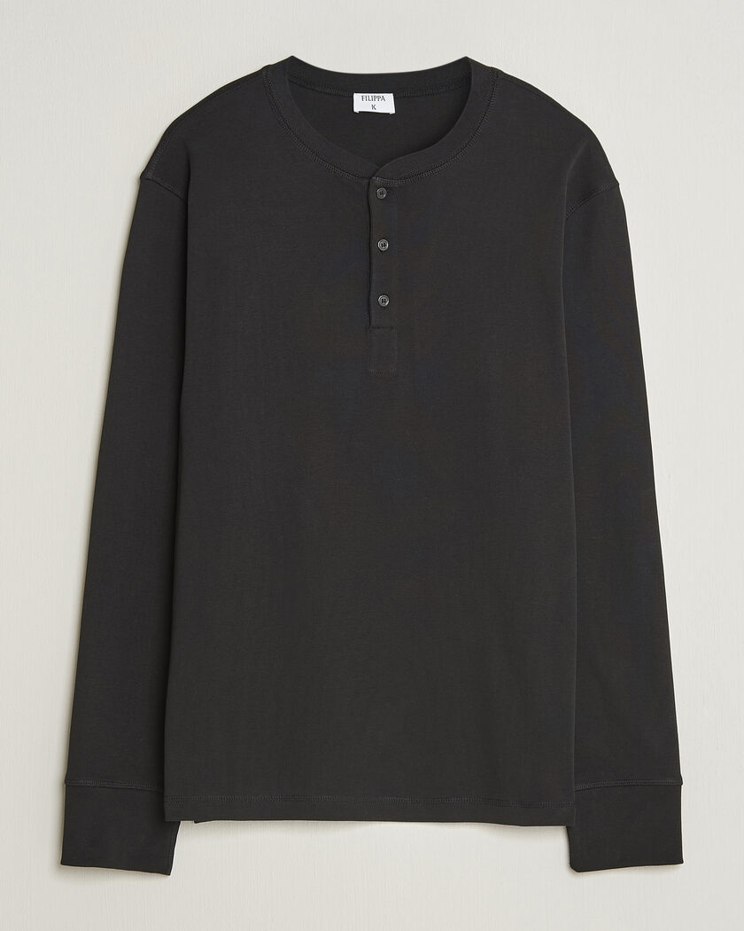 Filippa K Cotton Rib Henley Black – Sort