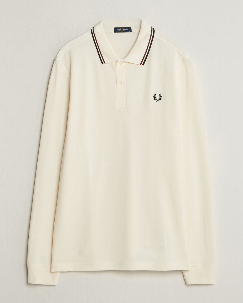 Fred Perry Twin Tipped Long Sleeve Polo Shirt Ecru – Hvid