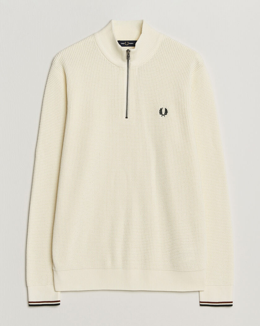 Fred Perry Waffle Stitch Half Zip Ecru – Hvid