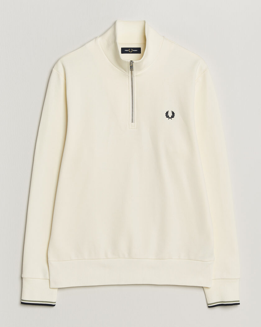 Fred Perry Half Zip Sweatshirt Ecru – Hvid