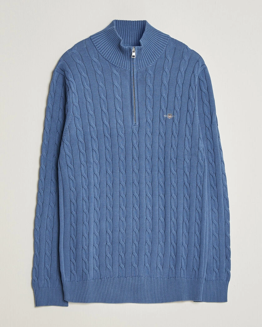 Gant Cotton Cable Half Zip Blue Horizon – Blå