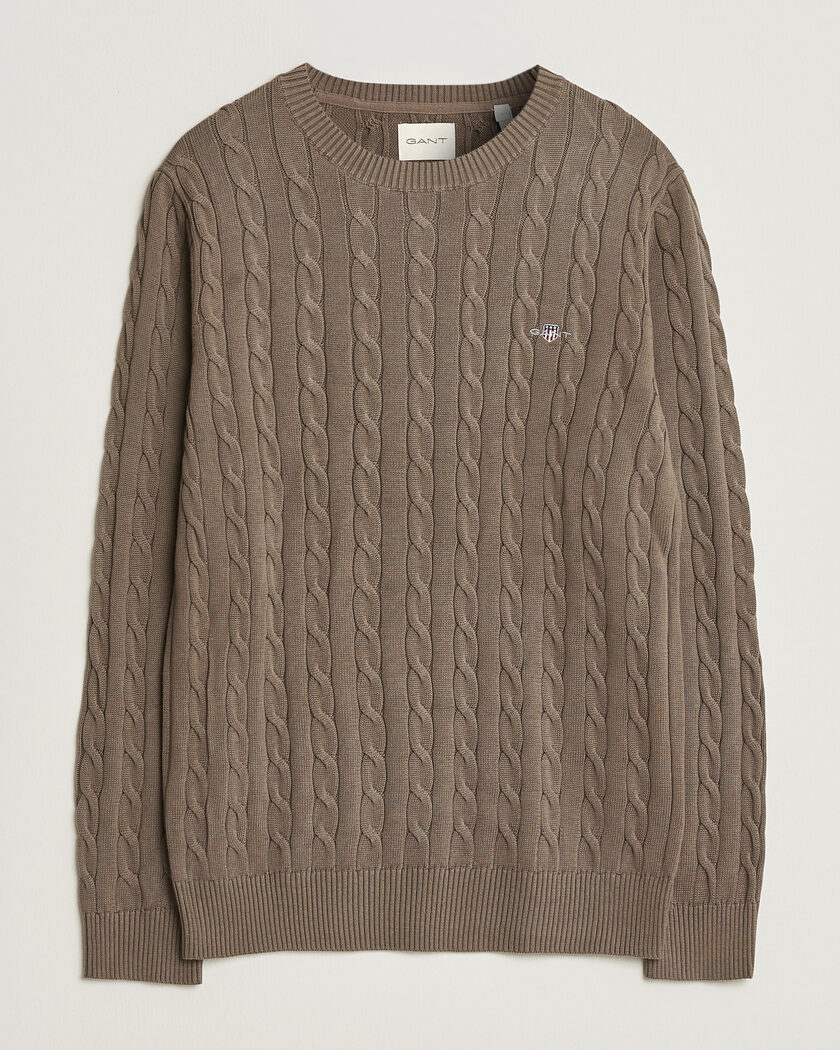 Gant Cotton Cable Crew Neck Faded Taupe – Brun