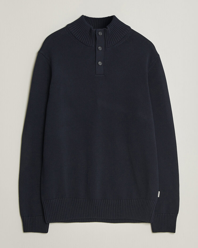 Gant Supima Cotton Half Buttoned Neck Evening Blue – Blå
