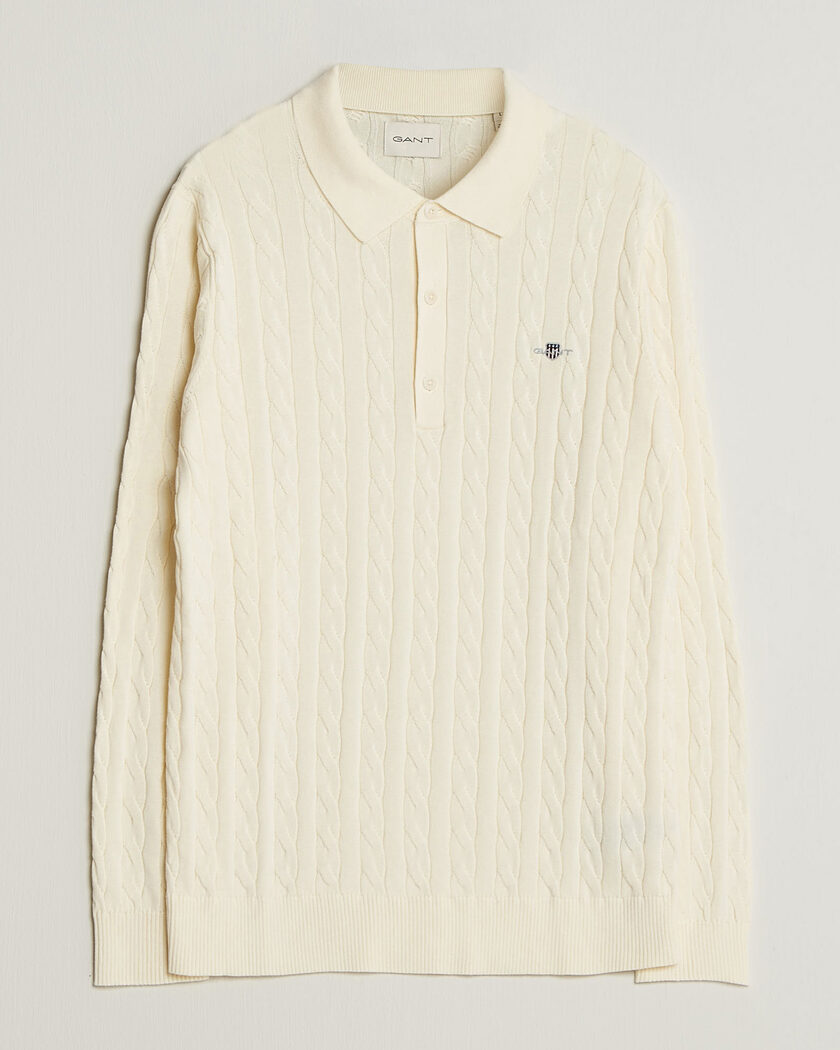 Gant Cotton Cable Polo Cream – Hvid