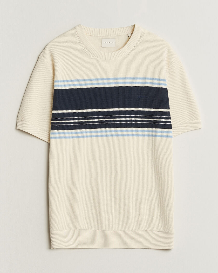 Gant Knitted Striped T-shirt Cream – Hvid
