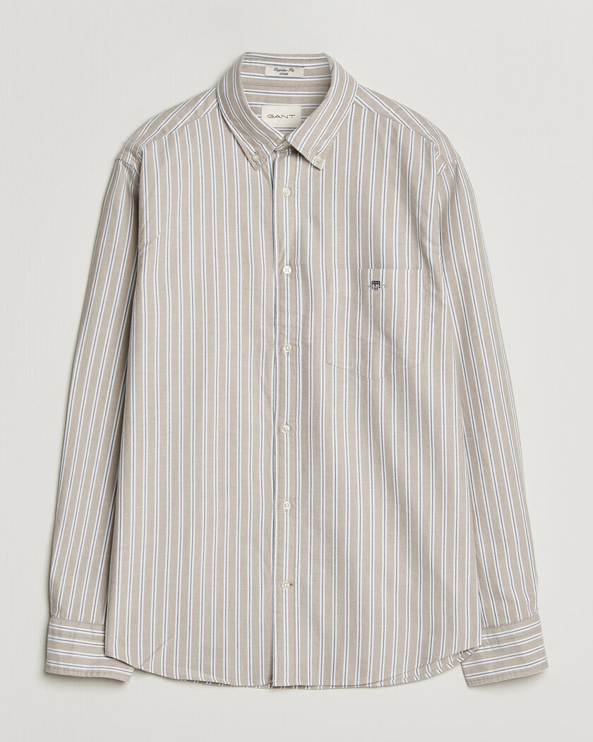 Gant Regular Fit Classic Striped Oxford Shirt Light Taupe – Beige
