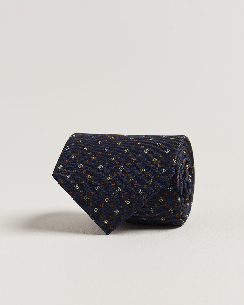 E. Marinella 3-Fold Printed Silk Tie Navy – Blå