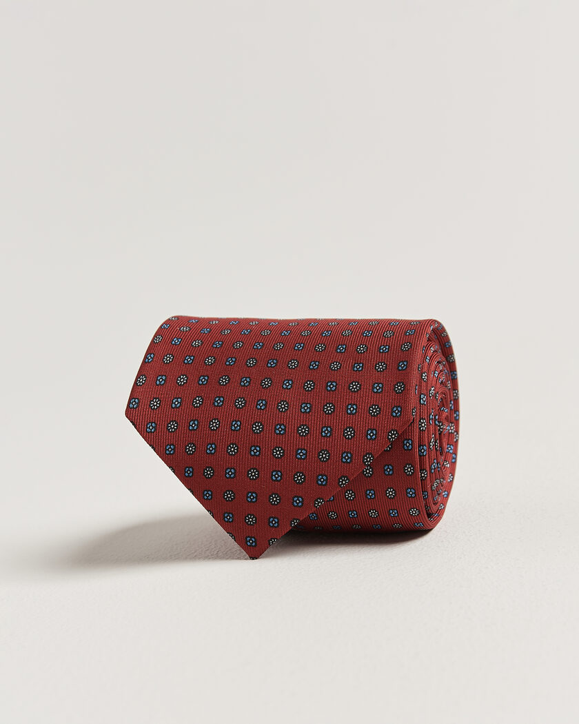 E. Marinella 3-Fold Printed Silk Tie Dark Red – Rød