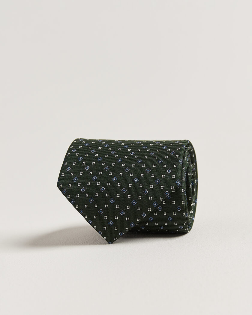 E. Marinella 3-Fold Printed Silk Tie Dark Green – Grøn