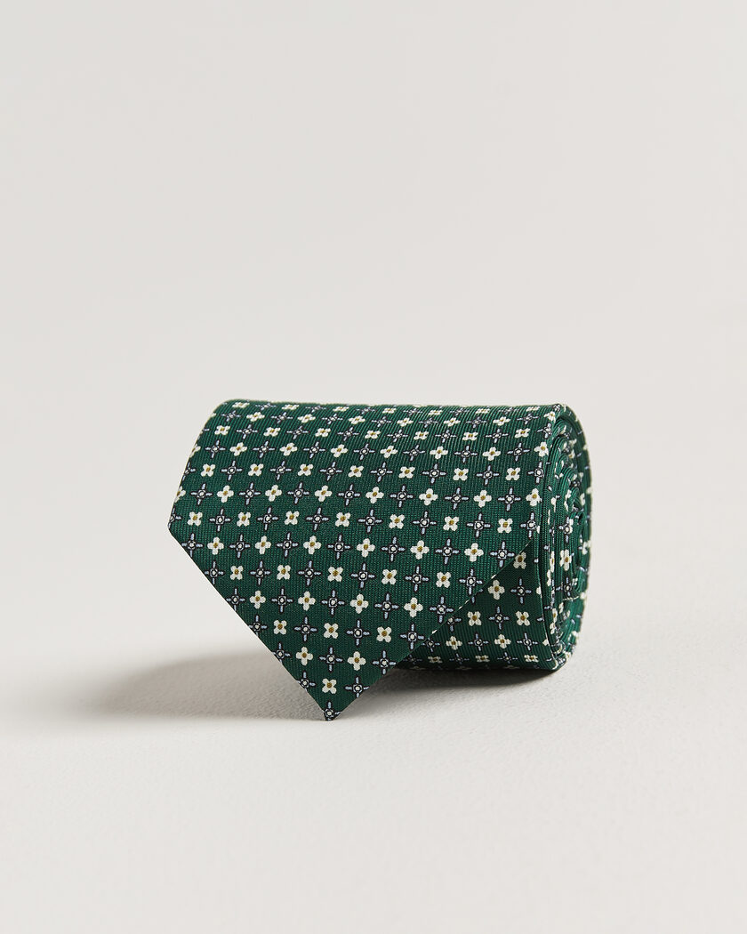 E. Marinella 3-Fold Printed Silk Tie Dark Green – Grøn