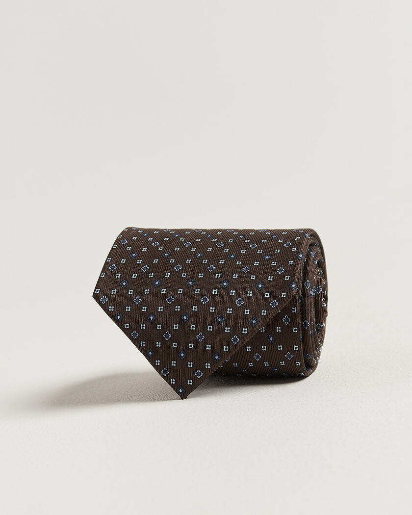 E. Marinella 3-Fold Printed Silk Tie Brown – Brun