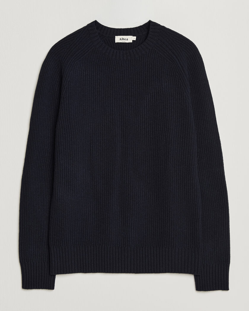 Altea Rib Wool Crew Neck Navy – Blå
