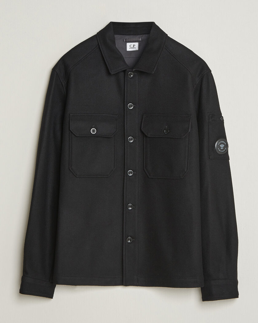 C.P. Company Felted Wool Overshirt Black – Sort