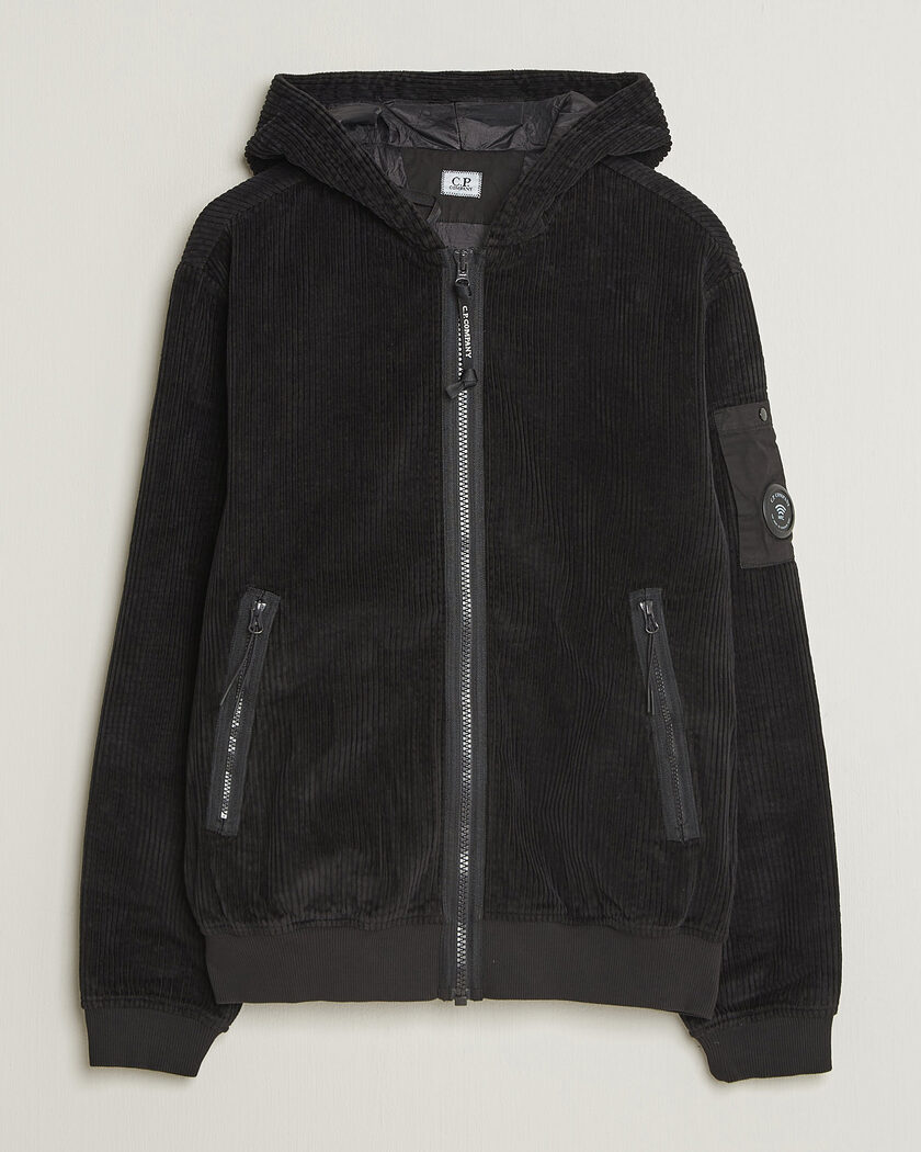C.P. Company Light Padded Hood Corduroy Jacket Black – Sort