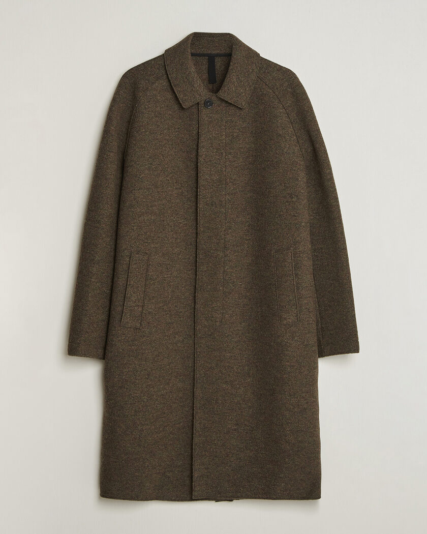 Harris Wharf London Boiled Wool Fly Front Balmacan Coat Brown/Green – Grøn