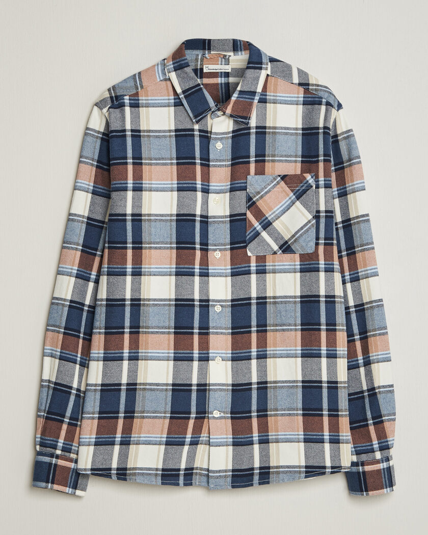 KnowledgeCotton Apparel Regular Fit Check Melange Flannel Shirt Navy – Blå