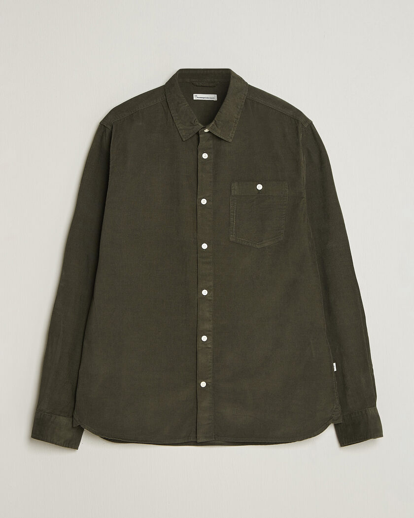 KnowledgeCotton Apparel Regular Fit Cord Shirt Forest Night – Grøn