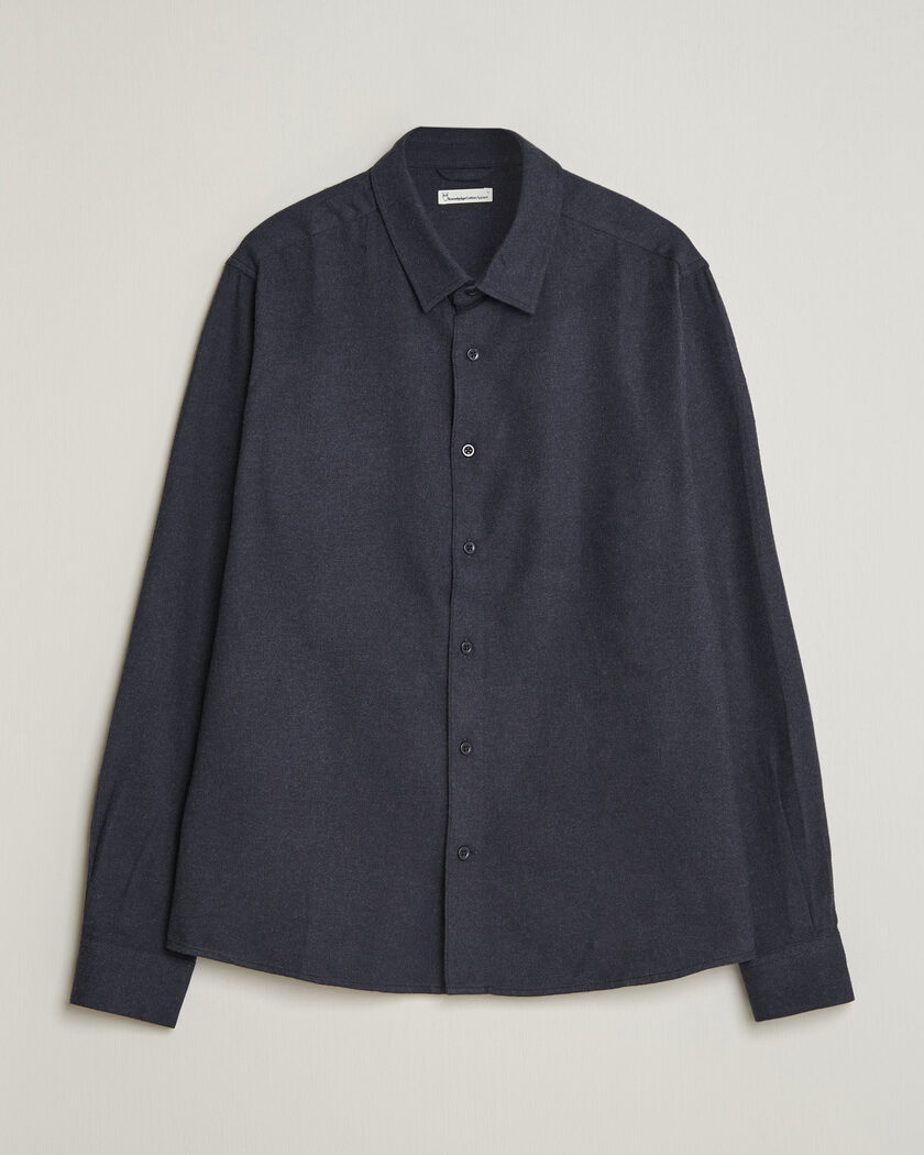 KnowledgeCotton Apparel Regular Fit Melange Flannel Shirt Navy – Blå