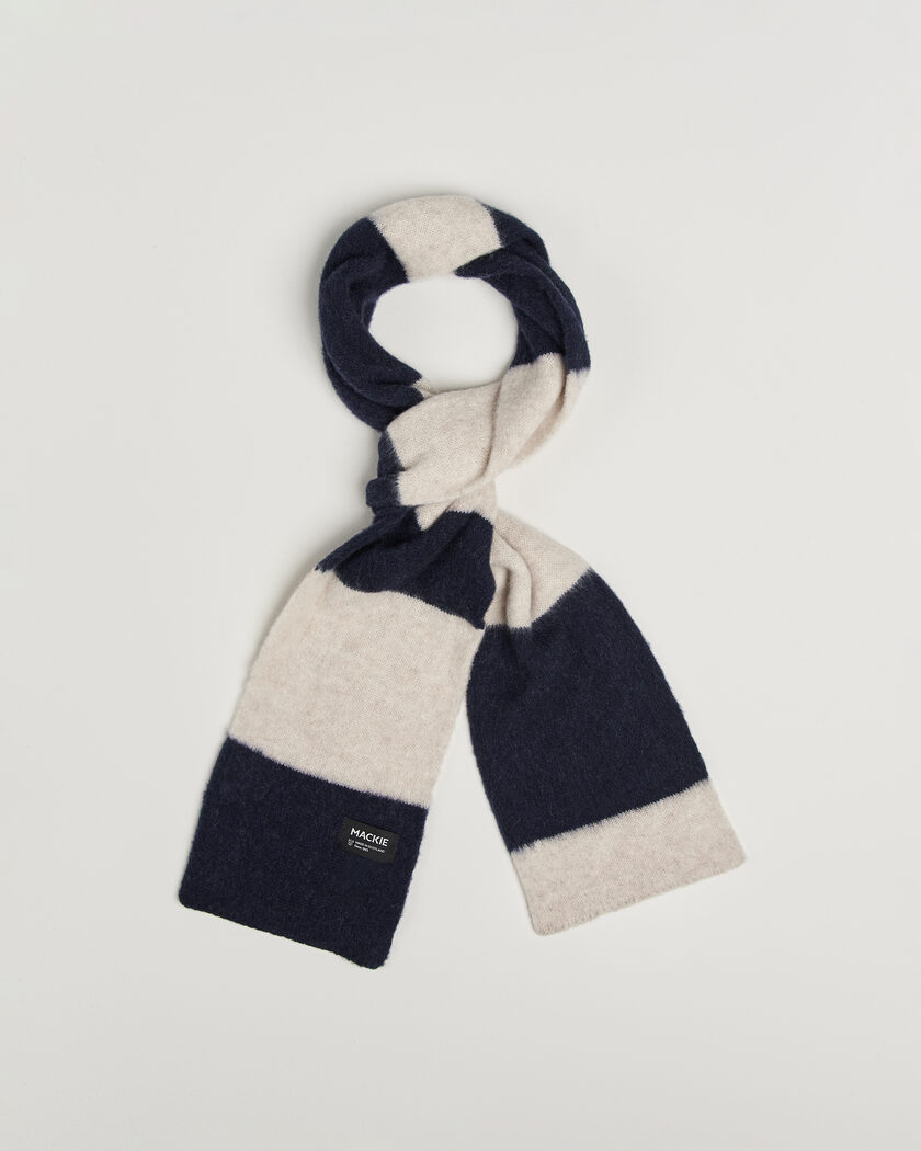 Robert Mackie Rona Ribbed Shaggy Lambswool Scarf White/Blue Mix – Flerfarvet