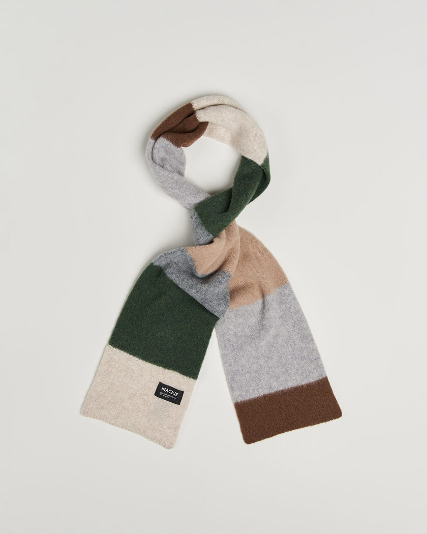 Robert Mackie Rona Ribbed Shaggy Lambswool Scarf Grey/Green/Beige Mix – Flerfarvet