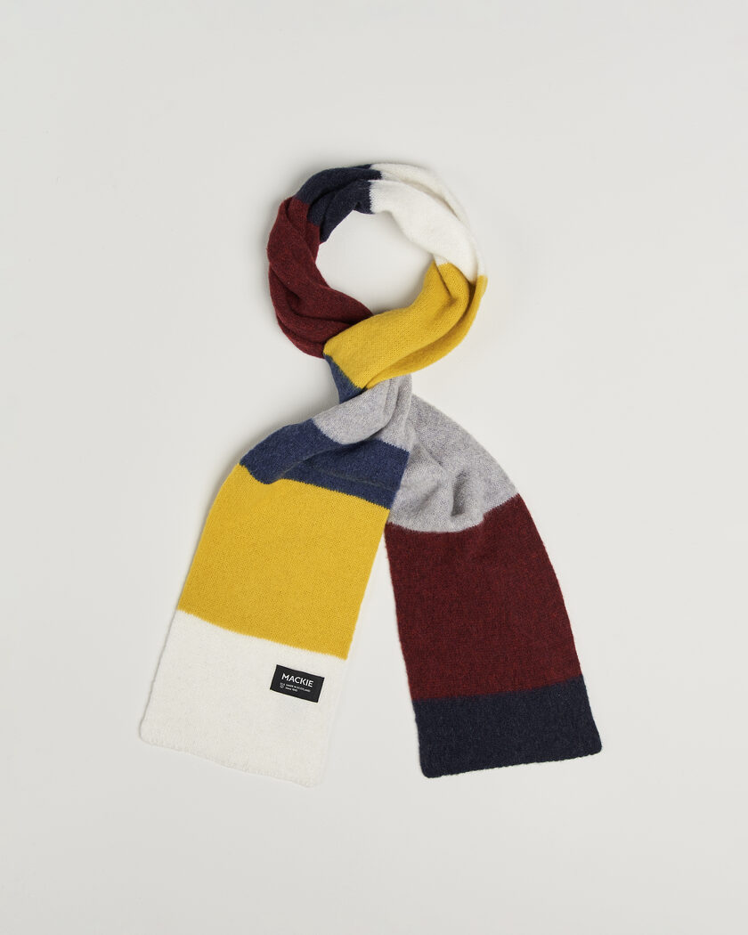 Robert Mackie Rona Ribbed Shaggy Lambswool Scarf Yellow/Grey/Blue Mix – Flerfarvet