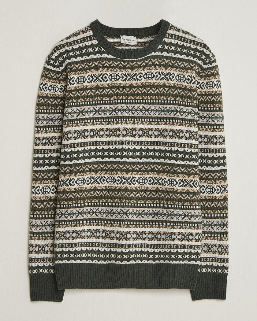 Morgano Wool/Cashmere Fair Isle Knitted Crewneck Green – Grøn