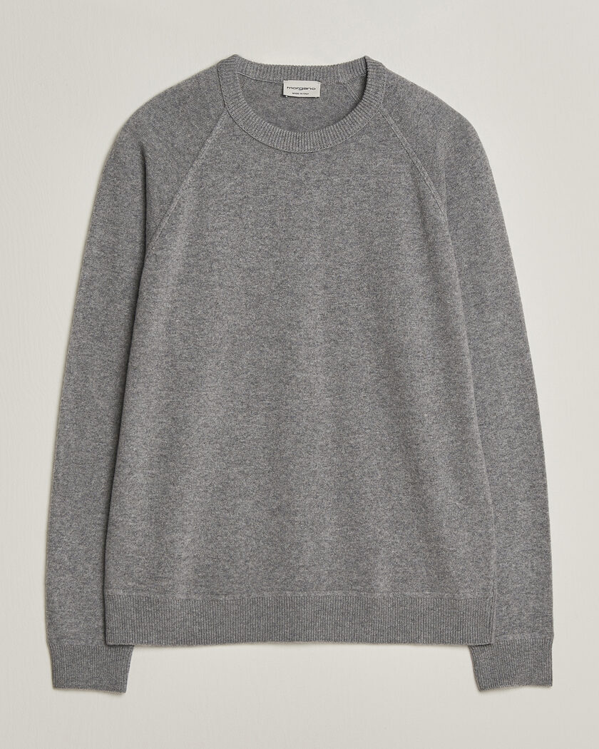 Morgano Wool/Cashmere Raglan Crew Grey – Grå