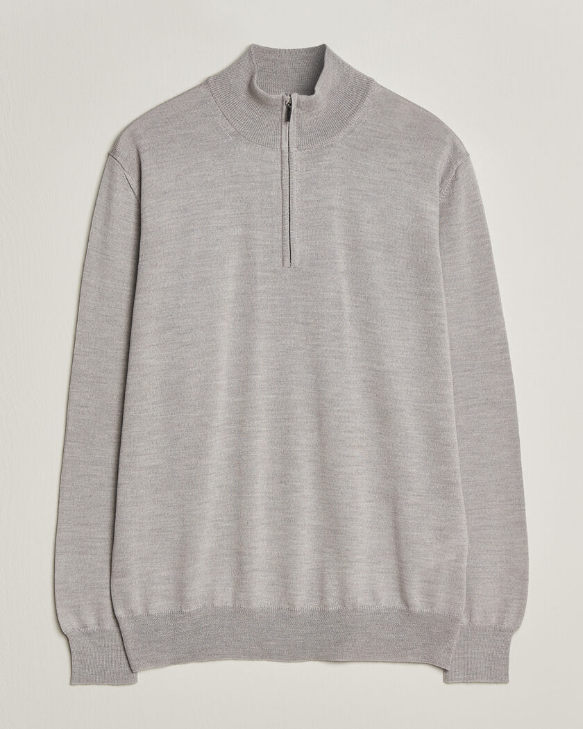 Morgano Extra Fine Merino Wool Half-Zip Light Grey – Grå