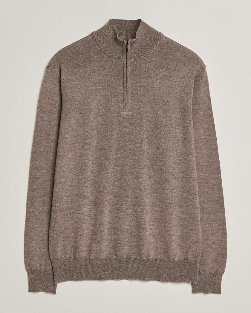 Morgano Extra Fine Merino Wool Half-Zip Mid Brown – Brun