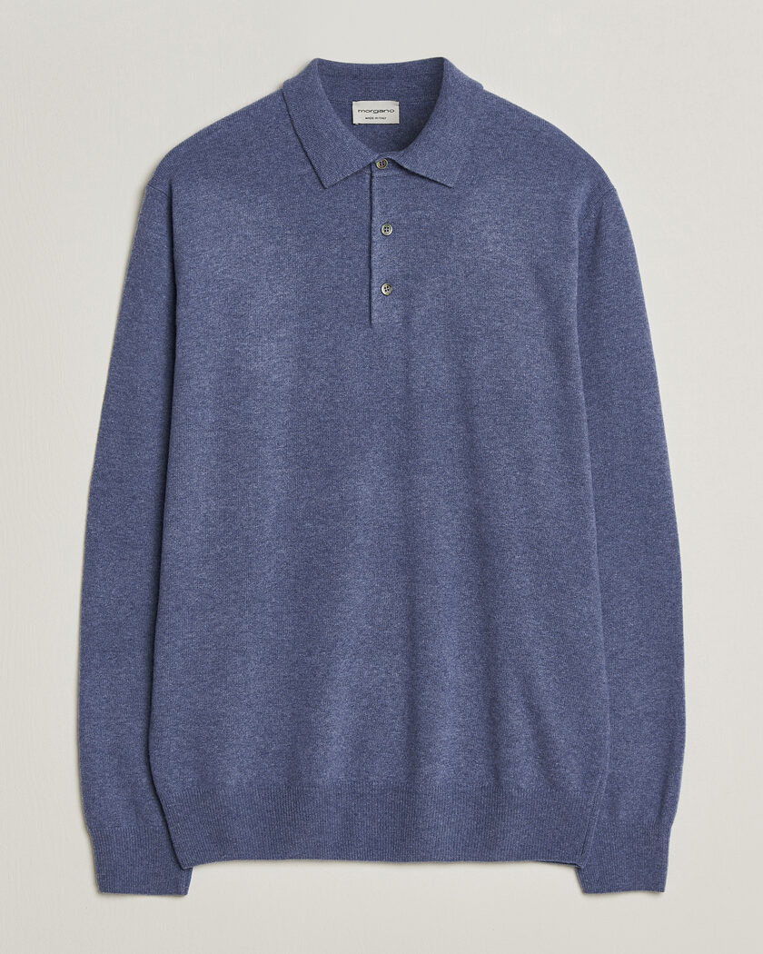 Morgano Wool/Cashmere Polo Mid Blue – Blå