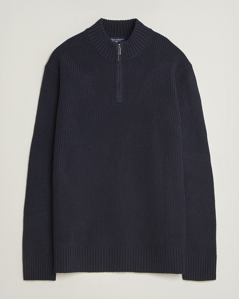 Charles Tyrwhitt Chunky Merino Zip Neck Navy – Blå