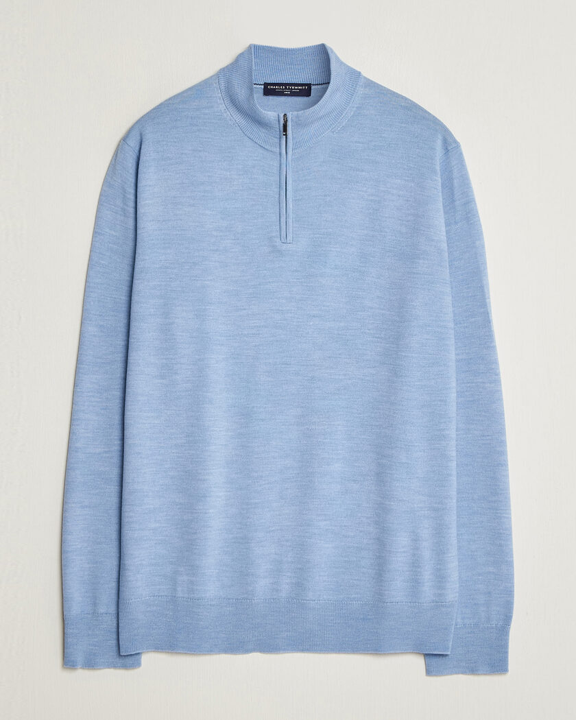 Charles Tyrwhitt Pure Merino Zip Neck Jumper Cornflower Blue – Blå