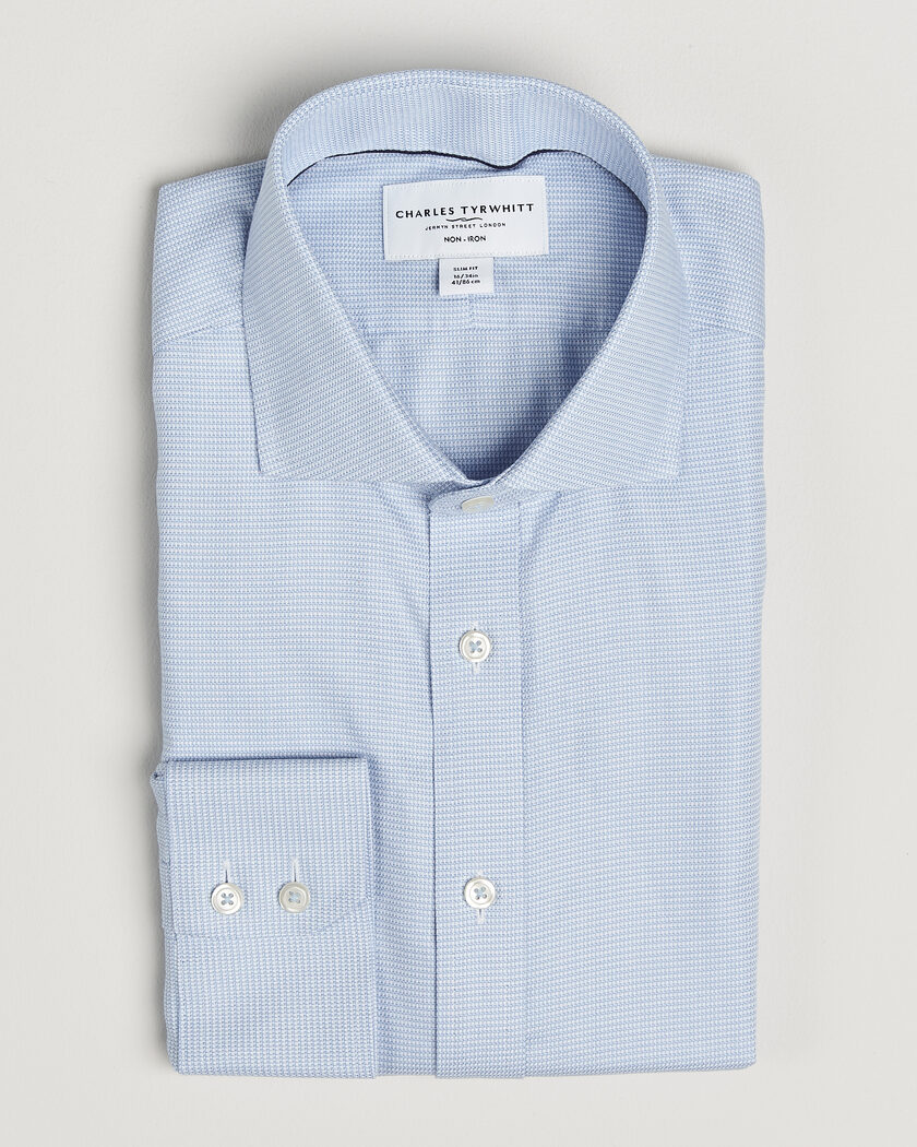 Charles Tyrwhitt Slim Fit Non Iron Trafalgar Weave Shirt Sky Blue – Blå
