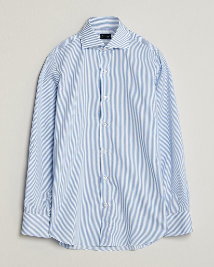Finamore Napoli Milano Slim Traveller Cotton Shirt Blue Stripe – Blå