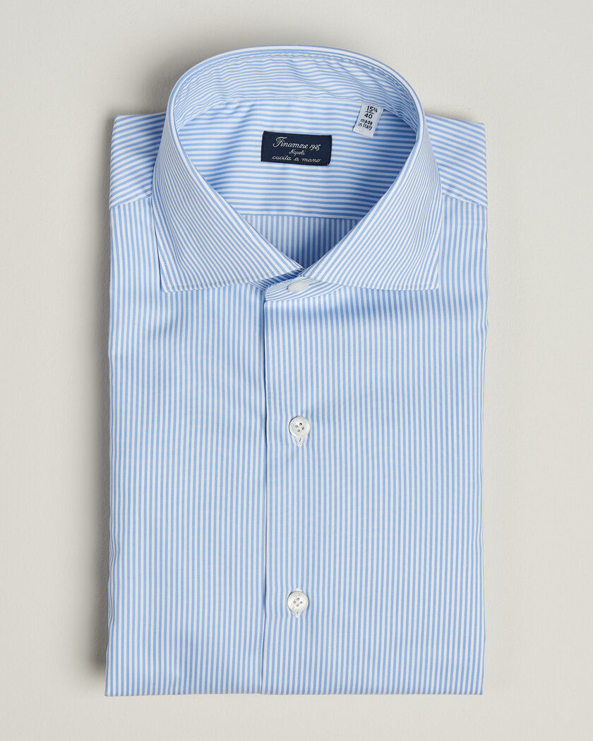 Finamore Napoli Milano Slim Traveller Cotton Shirt Blue Stripe – Blå