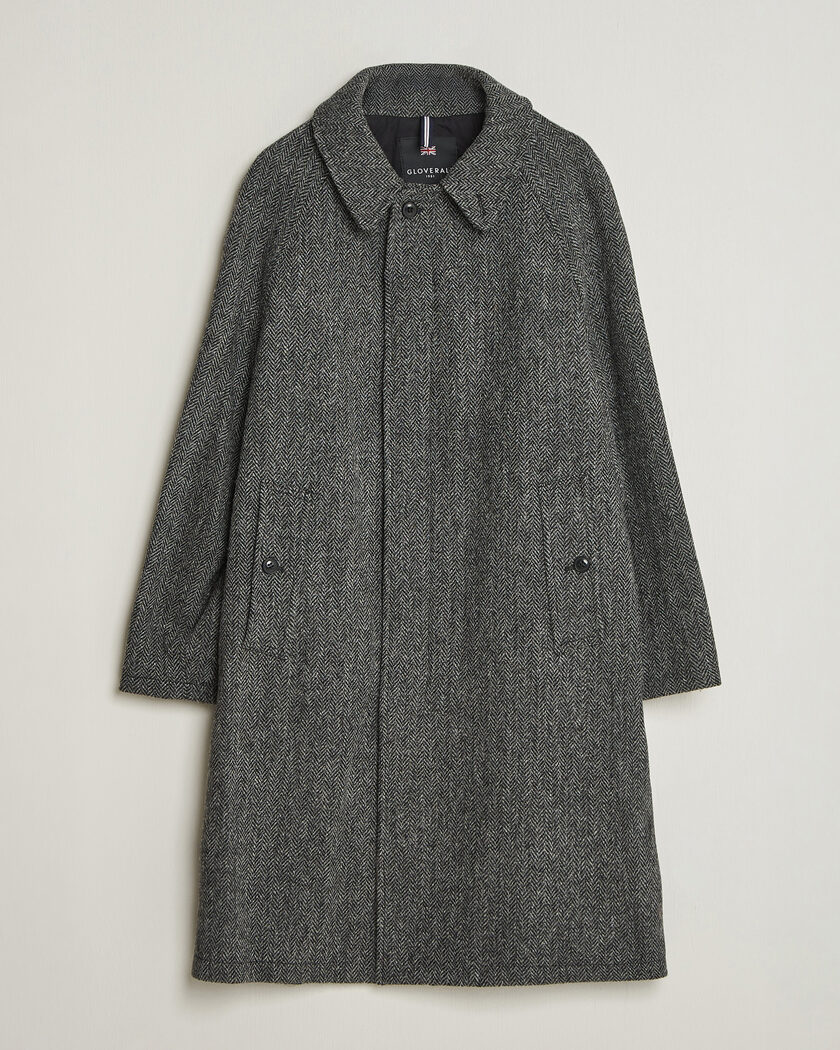 Gloverall Hynes Harris Tweed Coat Charcoal Herringbone – Grå