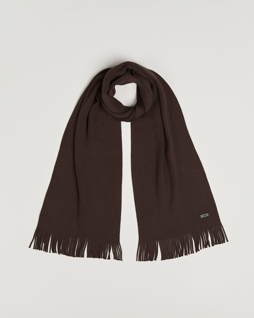 BOSS BLACK Albas Wool Scarf Dark Brown – Brun