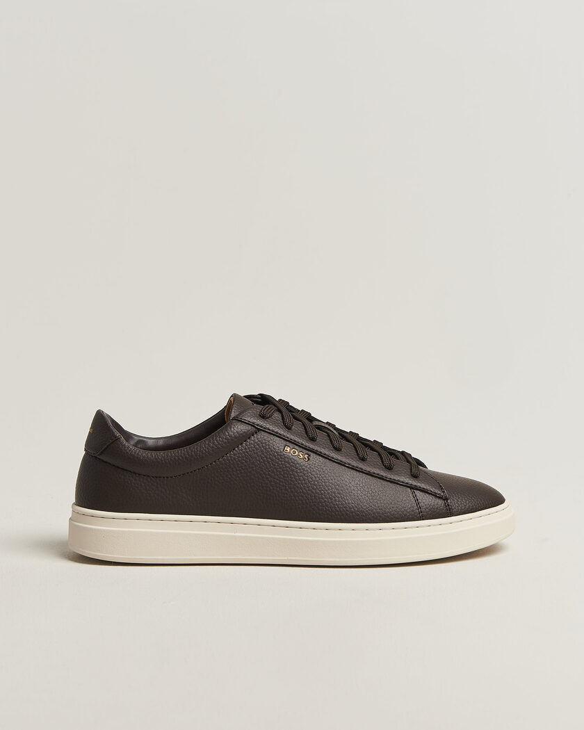 BOSS BLACK Kieran Grained Leather Sneaker Dark Brown – Brun