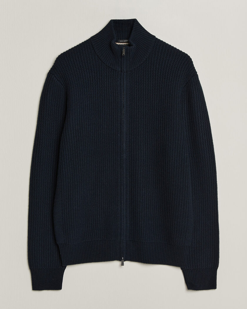 BOSS BLACK Fiocco Wool/Cashmere Full Zip Dark Blue – Blå