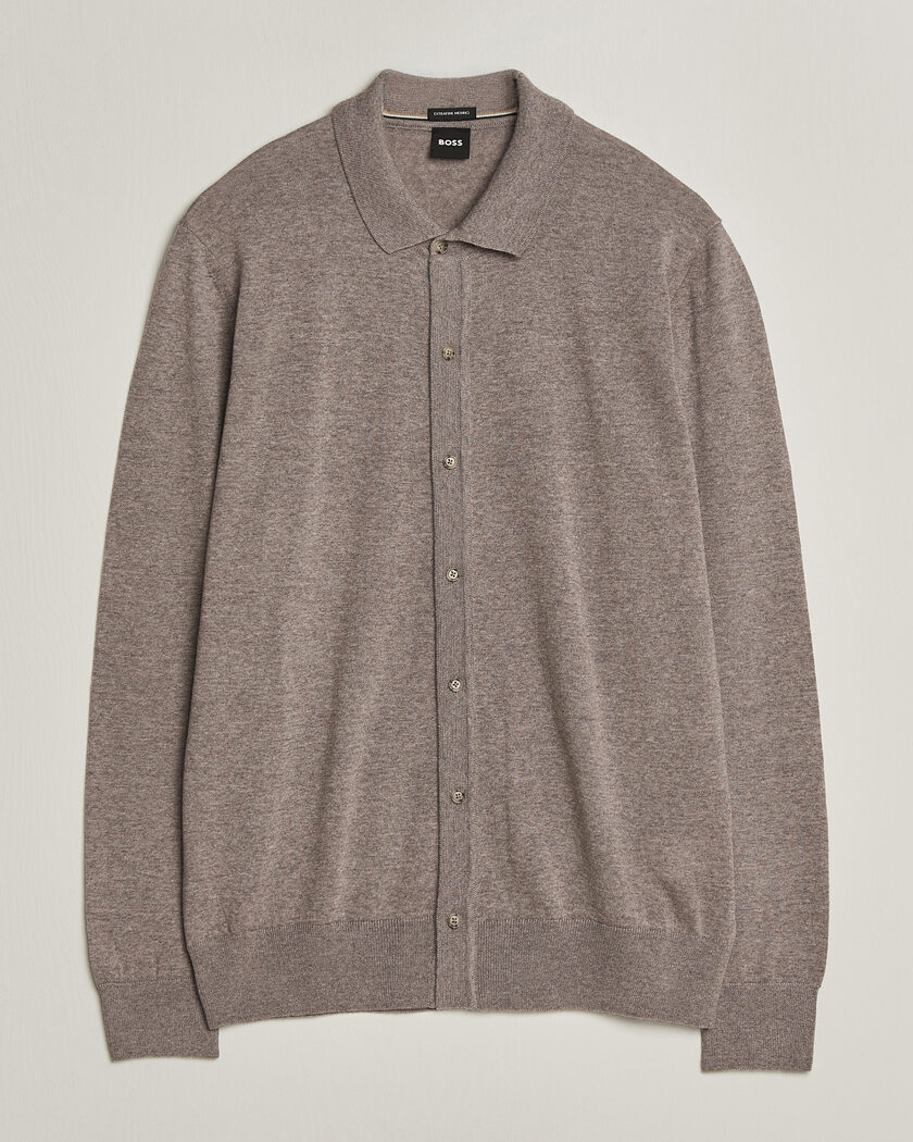 BOSS BLACK Helbert Merino Knitted Cardigan Open Brown – Brun