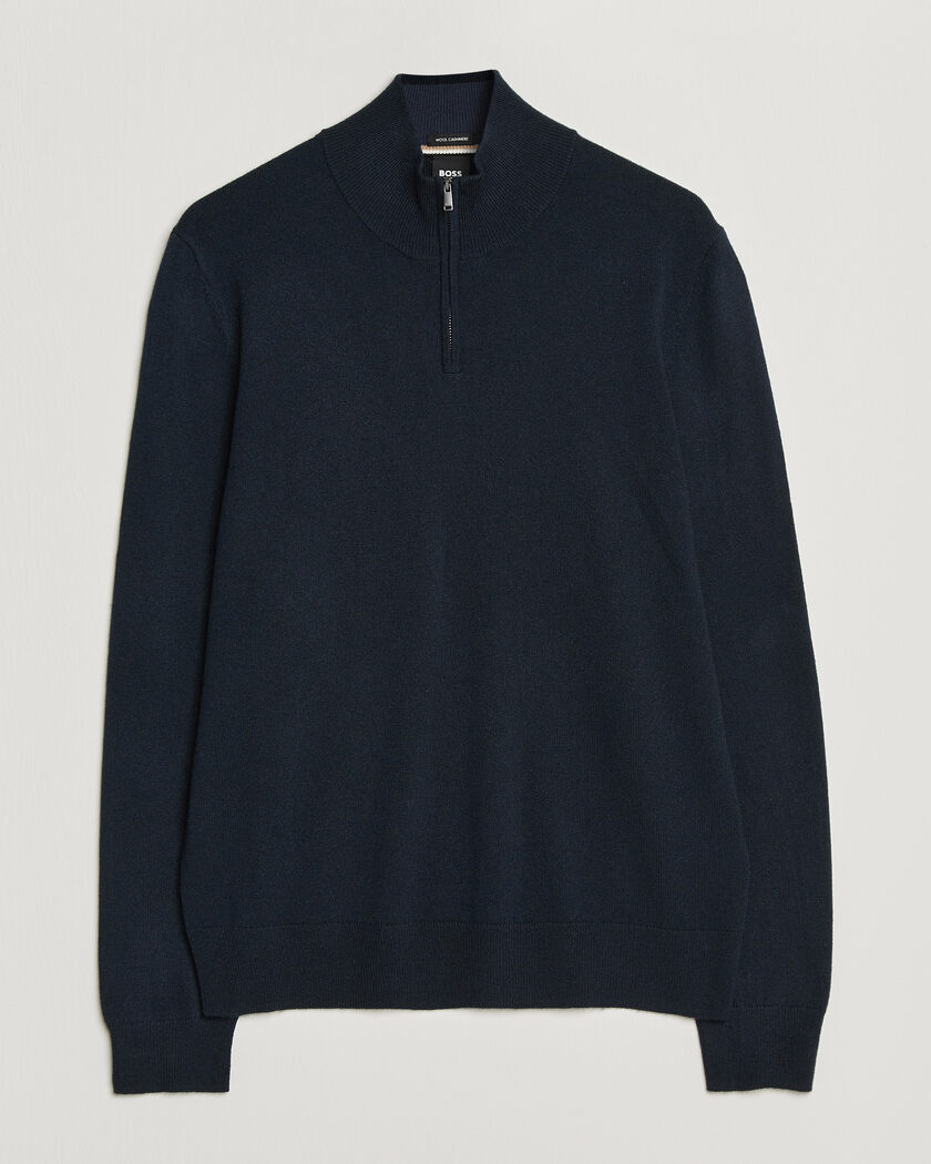 BOSS BLACK Hemarlo Wool/Cashmere Half Zip Dark Blue – Blå