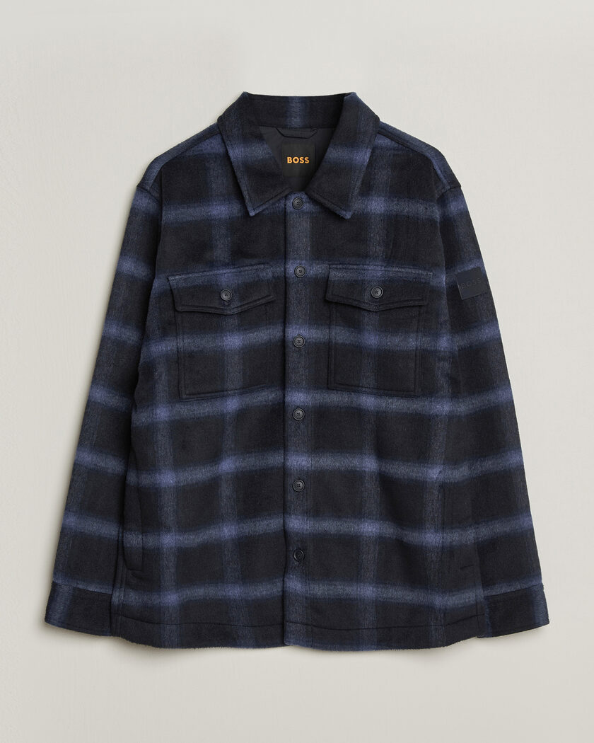 BOSS ORANGE Losky Flannel Checked Overshirt Dark Blue – Blå
