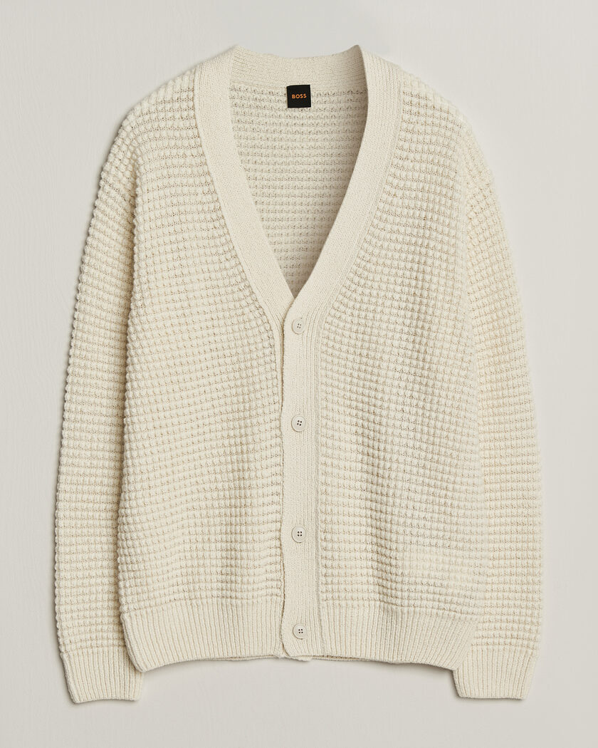 BOSS ORANGE Korsico Wool Knitted Cardigan Open White – Hvid